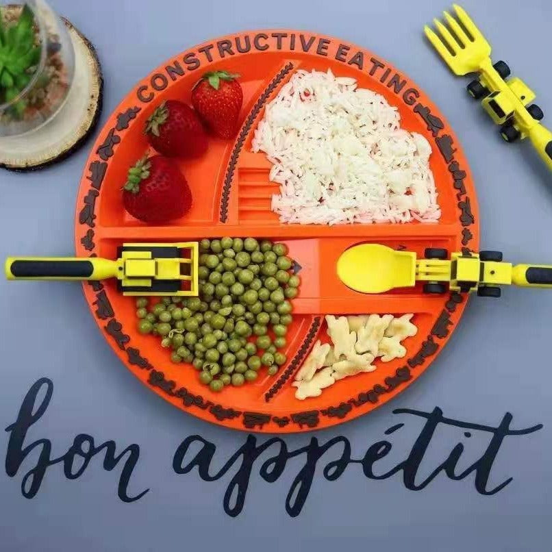Constructive Eating Plate and Utensils Set