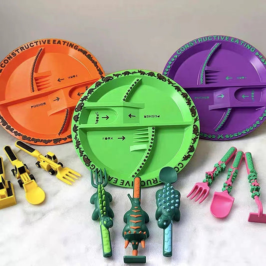 Constructive Eating Plate and Utensils Set